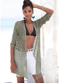 s.Oliver Damen Strickjacke, grün, modisch, Gr. 32, unifarben, Strick, Obermaterial: 100% Polyacryl, Strickjacken, mit Ajourmuster, Häkeloptik,