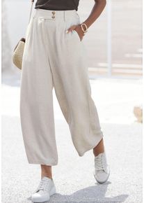 Lascana Damen Bundfaltenhose, beige, modisch, Gr. 34, unifarben, Web, Obermaterial: 85% Viskose, 15% Leinen, Hosen, mit Taschen und Knopfdetail,