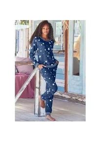 Pyjama Vivance DREAMS Gr. 40/42, blau (dunkelblau-gemustert) Damen Homewear-Sets mit Sternedruck