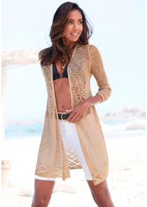 s.Oliver Damen Strickjacke, beige, modisch, Gr. 36, unifarben, Strick, Obermaterial: 100% Polyacryl, Strickjacken, mit Ajourmuster, Häkeloptik,