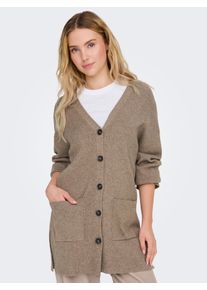 Only Damen Strickjacke "ONLKATIA LS RIB V LOOSE CARDIGAN CC KNT", braun, modisch, Gr. XS, meliert, Strick, Obermaterial: 50% Viskose, 27% Nylon, 23%