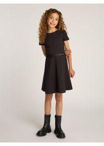 Mädchen A-Linien-Kleid "LOGO TAPE SS PUNTO DRESS", schwarz, casual, Gr. 6, Calvin Klein Jeans, unifarben, bedruckt, Web, Obermaterial: 66% Viskose,