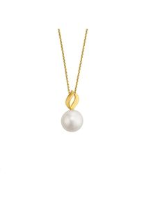 OROLINO Damen Kette mit Anhänger "Gold 585 mit weißer Perle 9,5-10mm", 45cm, Gold, L: 45cm B: 9.8mm, gelb, Gold, B:9.8mm, Halsketten