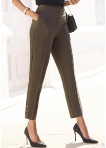 Lascana Damen Anzughose, grün, modisch, Gr. 38, unifarben, Twill, Obermaterial: 75% Polyester, 20% Viskose, 5% Elasthan, Hosen, mit Knöpfen am