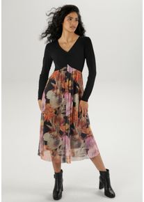 Damen Midikleid, bunt, feminin, Gr. 40, Aniston SELECTED, bedruckt, geblümt, Single Jersey, Mesh, Obermaterial: 95% Polyester, 5% Elasthan. Futter: