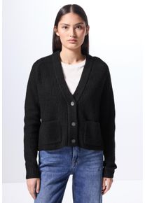 Damen Cardigan, schwarz, casual, Gr. 42, STREET ONE STUDIO, unifarben, Web, 37% Baumwolle, 34% Polyacryl, 26% Polyester, 3% Elasthan, Strickjacken,