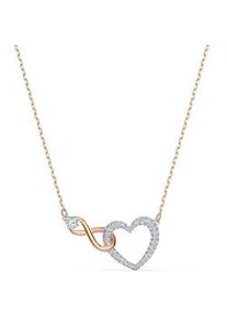 Kette mit Anhänger Swarovski "Unendlichkeitsschleife/Herz, Infinity Heart, weiss, Metallmix, 5518865" Halsketten Gr. Metall, L: 43cm, weiß (metallfarben-roségoldfarben-kristallweiß) Damen mit Swarovski Kristall