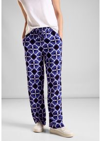 Street One Damen Marlene-Hose, blau, casual, Gr. 36, bedruckt, Stoff, 100% Viskose, Hosen, Elastikbund mit Tunnelzug