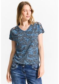 Cecil Damen T-Shirt, blau, casual, Gr. XXL, bedruckt, Stoff, 65% Polyester, 35% Viskose, Shirts, mit Burnout-Optik