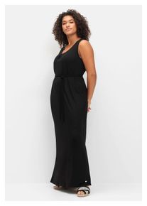 sheego Damen Maxikleid "Große Größen", schwarz, Gr. 48, unifarben, Obermaterial: 95% Viskose, 5% Elasthan, Kleider, mit Spitze am Rückenausschnitt