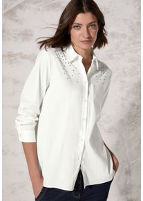 Cecil Damen Langarmbluse, weiß, casual, Gr. XL, gepunktet, Web, 70% Baumwolle, 27% Nylon, 3% Elasthan, Blusen, mit Materialmix