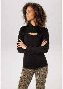 Aniston CASUAL Damen Langarmshirt, schwarz, modisch, Gr. 44, unifarben, Single Jersey, Obermaterial: 95% Baumwolle, 5% Elasthan, Shirts, mit