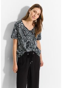 Cecil Damen T-Shirt, schwarz, casual, Gr. S, bedruckt, Web, Stoff, 50% Baumwolle, 50% Modal, Shirts, mit Flammgarn