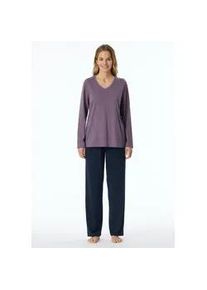 Pyjama Schiesser ""Comfort Essentials"" Gr. 44, lila (525-malve) Damen Homewear-Sets mit hochwertigem V-Ausschnitt