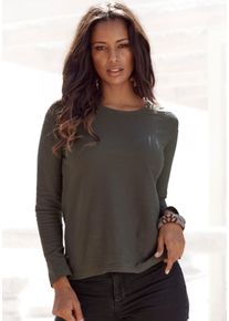 Lascana Damen Langarmshirt "mit Streifenstruktur", grün, Basic, Gr. 36, unifarben, Jersey, Obermaterial: 100% Baumwolle, Shirts, aus weicher