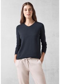 Cecil Damen V-Ausschnitt-Pullover, blau, casual, Gr. S, unifarben, Web, 60% Baumwolle, 40% Viskose, Pullover, mit abgerundetem V-Ausschnitt