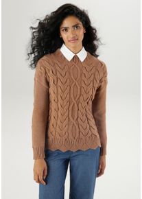 Damen Strickpullover, braun, modisch, Gr. 38, Aniston SELECTED, Zopfmuster, unifarben, Strick, Obermaterial: 50% Viskose, 30% Polyester, 20%