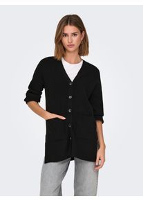 Only Damen Strickjacke "ONLKATIA LS RIB V LOOSE CARDIGAN CC KNT", schwarz, modisch, Gr. XS, unifarben, Strick, Obermaterial: 50% Viskose, 27% Nylon,
