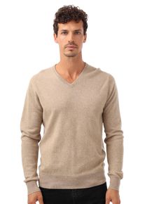 Zwillingsherz Herren Kaschmirpullover, beige, klassisch, Gr. S, unifarben, Obermaterial: 100% Kaschmir, Pullover, mit V-Ausschnitt und elegantem Fit