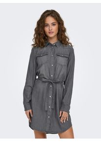 Only Damen Midikleid "ONLALEXA BELT DNM DRESS AKM", grau, modisch, Gr. L, unifarben, Denim/Jeans, Obermaterial: 100% Baumwolle, Kleider