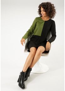Aniston CASUAL Damen Jerseykleid, bunt, casual, Gr. 42, colorblocking, unifarben mit Farbeinsatz, Milano Rib, Obermaterial: 65% Viskose, 31%
