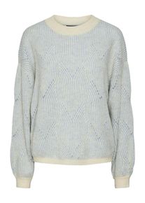 Pieces Damen Rundhalspullover "PCJENNA LS O-NECK KNIT NOOS BC", blau, modisch, Gr. XL, gemustert, Strick, Obermaterial: 79% Polyester, 13% Polyacryl,