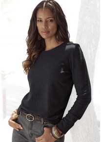 Lascana Damen Langarmshirt "mit Streifenstruktur", schwarz, Basic, Gr. 36, unifarben, Jersey, Obermaterial: 100% Baumwolle, Shirts, aus weicher