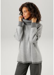 Aniston CASUAL Damen Strickpullover, grau, modisch, Gr. 46, kariert, gestreift, gemustert, Jacquardmuster, Strick, Obermaterial: 100% Polyacryl,