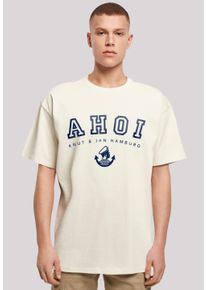F4NT4STIC Herren T-Shirt "Oversized T-Shirt Ahoi Knut & Jan Hamburg", beige, casual, Gr. S, Obermaterial: 100% Baumwolle, Shirts, Print