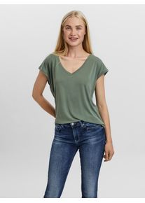 Véro Moda VERO MODA Damen V-Shirt "VMFILLI SS V-NECK TEE GA NOOS", grün, modisch, Gr. S, unifarben, Jersey, Obermaterial: 70% Modal, 30% Polyester, Shirts