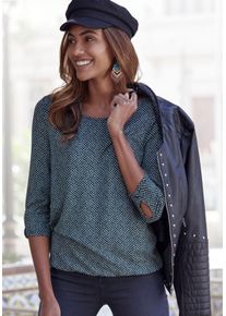 Lascana Damen 3/4-Arm-Shirt "mit kleinem Cut-Out am Ärmelsaum", schwarz, casual, Gr. 32, gemustert, Single Jersey, Obermaterial: 95% Viskose (LENZING