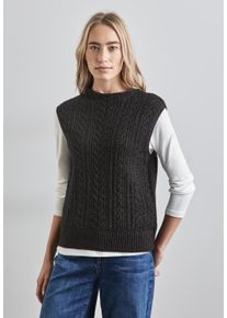 Street One Damen Kurzarmpullover, schwarz, casual, Gr. 36, gemustert, Web, 35% Baumwolle, 32% Polyacryl, 28% Polyester, 5% Elasthan, Pullover, mit