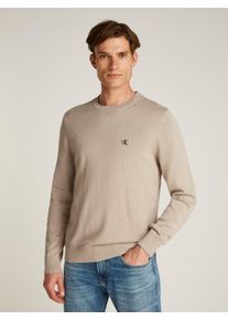 Herren Rundhalspullover "MODERN CREW NECK SWEATER", beige, casual, Gr. L, Calvin Klein Jeans, unifarben, Strick, Obermaterial: 100% Baumwolle,