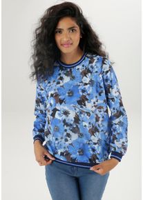Damen Shirtbluse, blau, feminin, Gr. 34, Aniston SELECTED, bedruckt, geblümt, Cru00eape, Obermaterial: 97% Polyester, 3% Elasthan, Blusen, mit