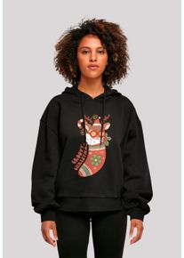 F4NT4STIC Damen Kapuzenpullover "Groovy Weihnachten Hippie Reindeer", schwarz, casual, Gr. XS, Obermaterial: 100% Baumwolle, Pullover, Premium