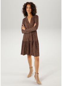 Aniston CASUAL Damen Jerseykleid, braun, feminin, Gr. 40, bedruckt, gemustert, Single Jersey, Obermaterial: 95% Viskose, 5% Elasthan, Kleider, mit