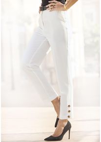 Lascana Damen Anzughose, beige, modisch, Gr. 34, unifarben, Twill, Obermaterial: 75% Polyester, 20% Viskose, 5% Elasthan, Hosen, mit Knöpfen am
