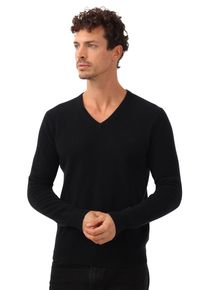 Zwillingsherz Herren Kaschmirpullover, schwarz, klassisch, Gr. M, unifarben, Obermaterial: 100% Kaschmir, Pullover, mit V-Ausschnitt und elegantem Fit