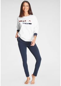 Fila Damen Loungeanzug, Gr. S, blau, Jersey, Obermaterial: 100% Baumwolle. Obermaterial Hose: 95% Baumwolle, 5% Elasthan, glänzend, Glitzermuster,