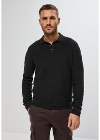 Street One MEN Herren Strickpullover, schwarz, casual, Gr. M, unifarben, Web, 100% Baumwolle, Pullover, mit grober Struktur