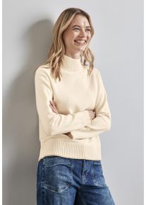Street One Damen Strickpullover, weiß, casual, Gr. 44, unifarben mit Farbeinsatz, Strick, Obermaterial: 30% Polyester, 29% Polyacryl, 21% Viskose,