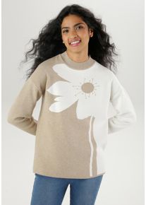Damen Strickpullover, weiß, elegant, Gr. 46, Aniston SELECTED, geblümt, Feinstrick, Obermaterial: 50% Viskose, 28% Polyester, 22% Polyamid, Pullover,