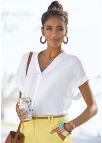 Vivance Damen Kurzarmbluse, weiß, modisch, Gr. 32, unifarben, Web, Obermaterial: 100% Viskose, Blusen, in lockerem Schnitt, Damenbluse, casual,