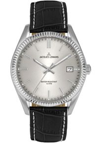 Jacques Lemans Damen Quarzuhr, schwarz, Armbanduhren, Armbanduhr, Damenuhr, analog, Datum, Lederarmband