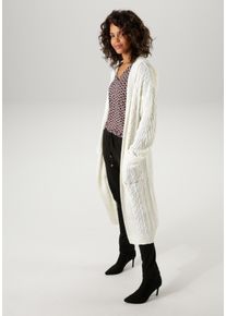 Aniston CASUAL Damen Strickjacke, weiß, modisch, Gr. 42, gemustert, Ajourstrickmuster, Zopfmuster, unifarben, Strick, Obermaterial: 100% Polyacryl,