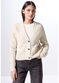 Damen Cardigan, beige, casual, Gr. 42, STREET ONE STUDIO, unifarben, Web, 37% Baumwolle, 34% Polyacryl, 26% Polyester, 3% Elasthan, Strickjacken, mit