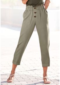 Lascana Damen Paperbag-Hose, grün, modisch, Gr. 38, unifarben, Twill, Obermaterial: 100% Viskose, Hosen, mit Zierknöpfen und Elastikbund, Stoffhose,
