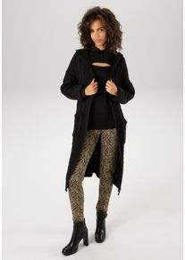 Aniston CASUAL Damen Strickjacke, schwarz, modisch, Gr. 36, gemustert, Ajourstrickmuster, Zopfmuster, unifarben, Strick, Obermaterial: 100%