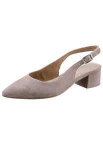 Tamaris Damen Slingpumps, Gr. 38, grau, Veloursleder, elegant, Schuhe, Blockabsatz, Abendschuh, Sommerschuh mit verstellbarem Riemchen