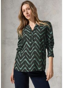 Cecil Damen Langarmbluse, grün, casual, Gr. XS, bedruckt, Stoff, 100% Viskose, Blusen, mit geschlitztem Rundhalsausschnitt